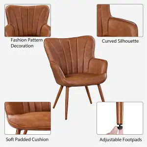 Yaheetech Retro Brown Upholstered Curved Back Faux Leather Accent Chair