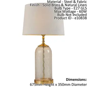 Table Lamp Solid Brass & Natural Linen 60W E27 Bedside Light Base & Shade