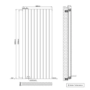 Right Radiators 1600x680 mm Vertical Double Flat Panel Designer Radiator Black