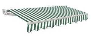 Primrose Awnings 3.5m x 2.5m Retractable Manual No Torsion Bar Green & White Awning Outdoor Patio Canopy