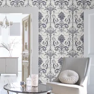 Laura Ashley Josette Midnight & off white Damask Smooth Wallpaper Sample