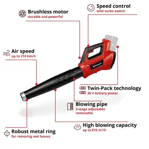 Einhell Cordless Leaf Blower 36V Turbo 210kmh Brushless Power X-Change TwinPower GP-LB 36/210 Li E Solo - Body Only