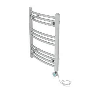 Right Radiators Prefilled Thermostatic Electric Heated Towel Rail Curved Bathroom Ladder Warmer - Chrome 600x500 mm