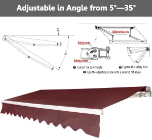 3M x 2.5M Retractable Awning, Manual Awnings for Patio Sun Shade Shelter, Wine Red