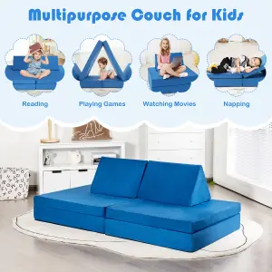 Costway 4-Piece Convertible Kids Couch or 2 Chairs Toddler to Teen Sofa & Play Set