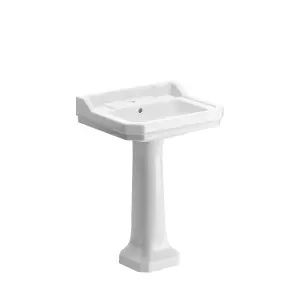 Somerton Gloss White Square Floor-mounted Full pedestal Basin with 1 Tap Hole (H)88cm (W)60cm