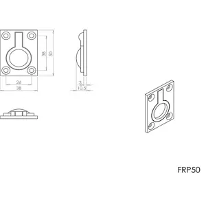 Flush Ring Recessed Pull Handle 50 x 38mm 8mm Depth Satin Chrome