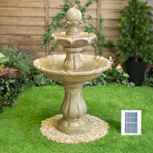 Primrose Cream Imperial Round Tiered Solar Powered Water Feature Fountain with Lights H92cm