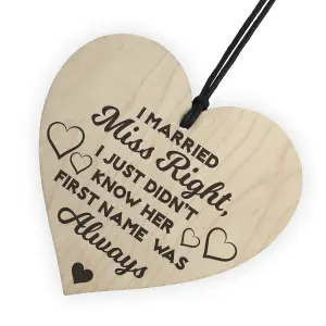 Red Ocean I Married Miss Always Right Novelty Wooden Hanging Heart Plaque