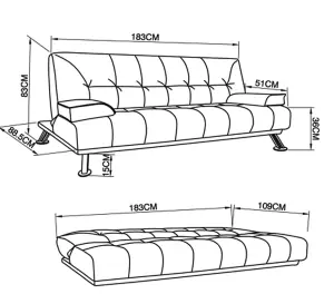 Montana Sofa Bed 3 Seater Charcoal Fabric Padded Tufted Recliner Clic Clac Double Sofabed Chrome Legs Cushioned Armrests