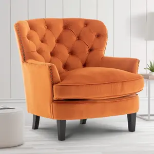 Velvet Orange Buttoned Ava Accent Chair