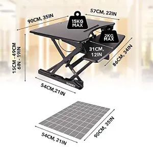 Duronic DM05D23 Sit-Stand Desk Workstation, Desk Convertor, Manual Height Adjustable 15-49cm, 90-57cm Platform - black