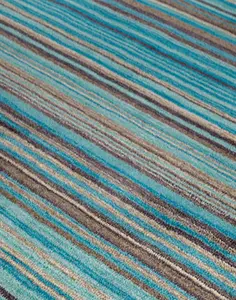 Handmade Easy to Clean Modern Striped Teal Wool Rug for Living Room & Bedroom-200cm X 285cm