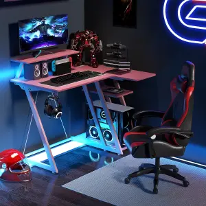 Costway L-Shaped Gaming Desk Small Computer Desk w/ Monitor Shelf & Outlets