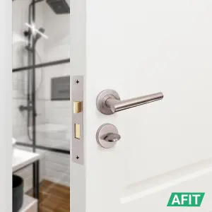 AFIT Satin Nickel Key Lock Door Handle Set - Handles, Sash Lock & 2 Escutcheons - Olvera Range