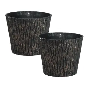 simpa 2PC Woodland Textured Trunk Style Plastic Planters 22cm (Dia)