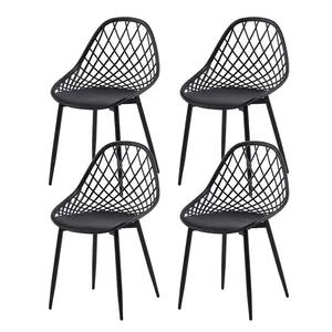 Dining Chair Plastic Seat with Sturdy Metal Legs (Set of 4) Black