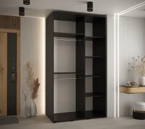 Sapporo II Chic Black Matt Mirrored Sliding Door Wardrobe - Stylish Space-Saving Solution (H)2050mm (W)1400mm (D)600mm