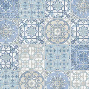 Galerie Kitchen Style 3 Blue White Retro Tiles Smooth Wallpaper