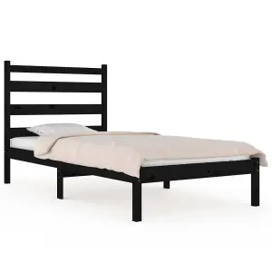 Berkfield Bed Frame Black Solid Wood Pine 100x200 cm