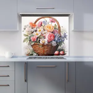 Victorian Easter Basket Watercolour Premium Glass Kitchen Splashback W700mm x H750mm