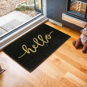 Nicola Spring - Coir Door Mats - 60 x 40cm - Hello Black (Set of 2)