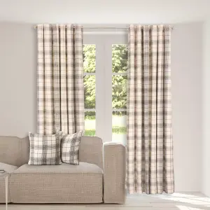 Woven Check Print Pair of Curtains, Cream - 46 x 72