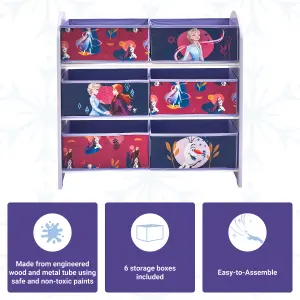 Disney Frozen Toy Storage Unit: 6-Box Organizer for Bedroom - Made from Engineered Wood/Fabric/Metal - Easy Assembly and Clean Up