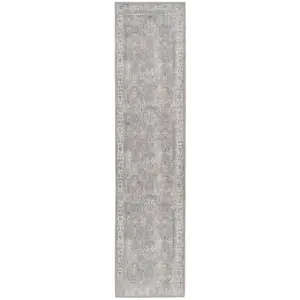 Distressed Grey Persian Style Washable Non Slip Runner Rug 60x240cm