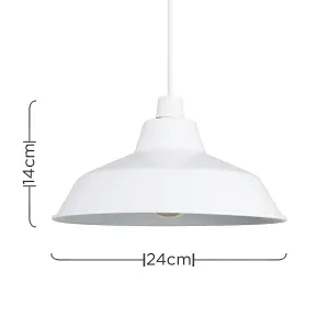 ValueLights Colby Retro Style Gloss White Metal Reflector Ceiling Pendant Light Shade