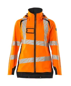 Mascot Accelerate Safe Ladies Lightweight Outer Shell Jacket (Hi-Vis Orange/Dark Navy)  (X Large)