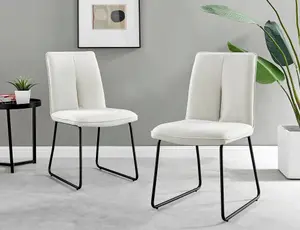 Set of 2 Halle Chic Cream Deep Padded Soft And Durable Stitched Fabric Black Powder Coated Metal Leg Dining Chairs