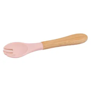 Bamboo Baby Weaning Fork with Silicone Tip - Pastel Pink