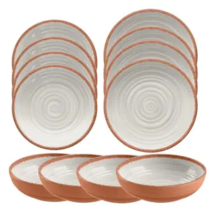 Purely Home Rustic Swirl Ivory Melamine 12 Piece Outdoor Dinnerware Set for 4