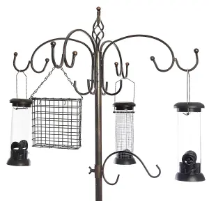 Metal Wild Bird Feeding Station Complete with 4 Bird Feeders Bronze Effect Finish