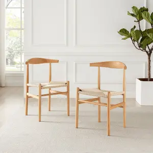 Furniturebox UK Set of 2 Lugar Solid Beech Wooden Rope Dining Chairs