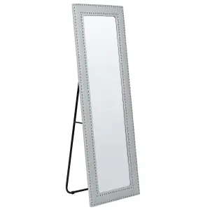 Standing Mirror LOCRONAN Faux Leather Light Grey