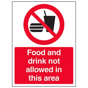 Food And Drink Not Allowed In This Area Catering Sign - Rigid Plastic - 150x200mm (x3)