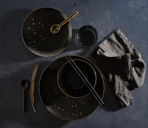 12 Piece Ebony & Gold Dinner Set