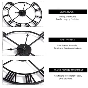 60cm Garden Wall Clock Roman Large Indoor Outdoor Numerals Giant Open Face Metal