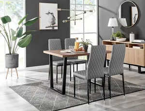 Kylo Brown Wood Effect Dining Table & 4 Grey Milan Black Leg Chairs