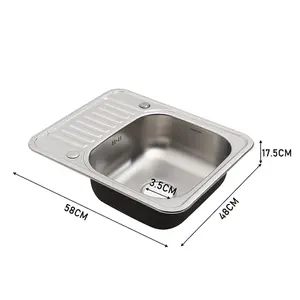 1 Bowl Catering Inset Stainless Steel Kitchen Sink and Compact Drainer 580mm x 480mm