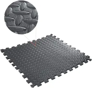 8x Black Interlocking Yoga Floor Mats EVA Foam-Rubber Leaf Grain Non Slip Tiles, Protection Mats - 60x60 cm (32 sqft)