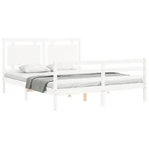 Berkfield Bed Frame with Headboard White King Size Solid Wood