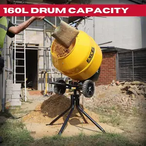 Excel 160L Portable Cement Mixer 240V/650W with Wheels - Yellow