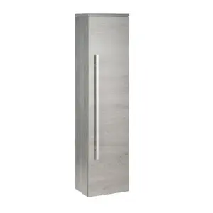 Bathroom Wall Mounted Tall Boy Unit 1400mm High x 355mm Wide - Silver Oak  - Brassware Not Included