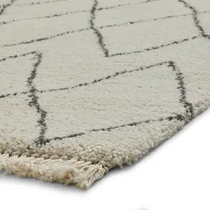 Cream Grey Rug, Handmade Shaggy Rug, Chequered Rug, Moroccan Kilim Modern Rug for Bedroom, & Dining Room-120cm X 170cm