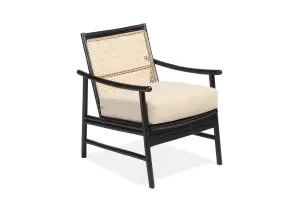 Borneo Rattan Accent Chair Indoor Black with Boucle Cushion