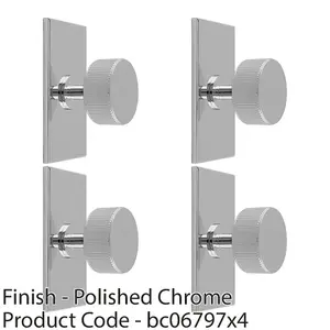 4 PACK - Reeded Radio Cabinet Door Knob & Matching Backplate - Polished Chrome 76 x 40mm