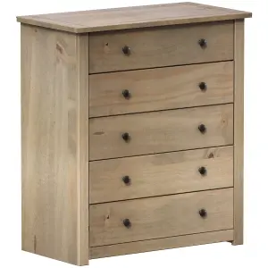 Vida Designs Panama 5 Drawer Chest Solid Pine (H)890mm (W)800mm (D)410mm